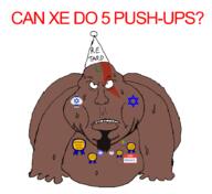 Warrior-Z(user) award brown_skin fat push_ups retard sweating text variant:meximutt // 914x837 // 98.6KB