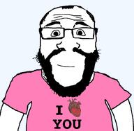 beard clothes happy heart i_love pink_shirt smile subvariant:science_lover text variant:markiplier_soyjak white_skin wholesome // 800x789 // 40.0KB