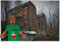 arm black_skin brown_skin clothes country doomer flag flag:poland glasses guard gypsy hand irl_background iron missing_teeth nigger open_mouth pointing poland soyjak stubble text trash tshirt variant:shirtjak // 799x559 // 157.3KB