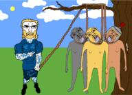 3soyjaks altmer arm armor bald beard black_sclera blond bloodshot_eyes brown_skin buff chud clothes cloud crying dead dunmer ear elf full_body glasses grass hair hand hanging helmet holding_object holding_rope imperial_(the_elder_scrolls) imperial_legion long_hair lynching naked nipple nordic_chad open_mouth penis red_eyes roman_legionary_helmet rope shorts sky soyjak stormcloak stubble subvariant:chudjak_front subvariant:unbotheredchud sun tattoo the_elder_scrolls the_elder_scrolls_v:_skyrim tiny_penis tongue tree tshirt ulfric_stormcloak variant:bernd variant:chudjak video_game white_skin yellow_eye yellow_hair yellow_skin yellow_teeth // 2092x1504 // 424.0KB