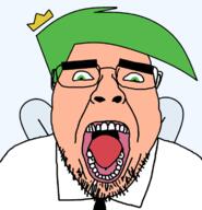 cartoon clothes crown fairly_odd_parents glasses green_eyes green_hair hair necktie nickelodeon open_mouth soyjak stubble variant:bernd white_skin wing // 750x780 // 148.1KB