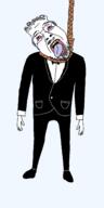 artist:Keys black_shirt black_shoes bloodshot_eyes bow_tie clothes crying dead foot foot_user full_body glasses hanging noose open_mouth pockets rope series:chudtwt shoe soyjak stubble suicide suit tongue variant:bernd yellow_teeth // 1400x2800 // 109.9KB