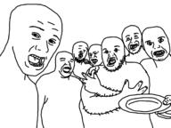 2023 arm autism closed_eyes hand holding_object multiple_soyjaks open_mouth plate pose soyjak stubble variant:unknown // 2048x1538 // 459.5KB