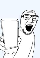 arm glasses hand holding_object holding_phone open_mouth phone soyjak stubble template transparent_background variant:phoneboy // 468x680 // 10.2KB
