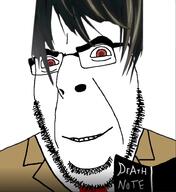 anime book brown_hair clothes death_note glasses holding_object looking_at_you smile stubble suit variant:cobson yagami_light // 847x922 // 351.3KB