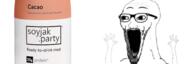 arm banner bottle glasses hand hands_up open_mouth plastic_bottle soy soyjak soyjak_party soylent soylent_(cacao) soylent_bottle stubble subvariant:wewjak variant:soyak // 600x200 // 69.3KB