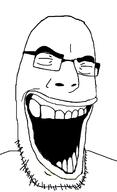 closed_eyes glasses laughing open_mouth soyjak stubble variant:cobson // 1012x1667 // 85.3KB