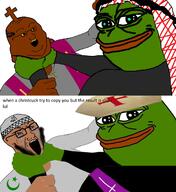beard bloodshot_eyes brown_skin choker christian_cross christian_identity christianity clothes cope copium cross crucifix crying fail frog glasses hat islam keffiyeh large_eyebrows necklace nigger open_mouthshitskin soyjak star_and_crescent stretched_mouth taqiyah tcd variant:soyak variant:soyjak // 1200x1306 // 1.1MB