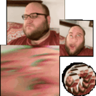 2019 3dgifmaker animated beard closed_mouth clothes distorted ext=gif fat fat_duel glasses irl open_mouth red_tshirt schizo soyboy subvariant:fatjak_irl tshirt variant:fatjak // 250x250 // 369.4KB