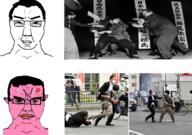 2soyjaks anger_mark angry assassination bloodshot_eyes crying ear glasses holding_object holding_sword imminent_death irl katana pink_skin shinzo_abe smile smirk smug soyjak subvariant:chuddy subvariant:chudjak_front sweating variant:chudjak yellow_teeth // 1779x1248 // 2.0MB