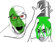 angry bloodshot_eyes bucket chud clenched_teeth crying glasses green hair holding_object looking_at_you looking_to_the_left open_mouth paint red_eyes soyjak stubble variant:chudjak variant:feraljak white_background // 1424x1073 // 716.4KB