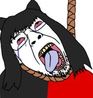 alunya bloodshot_eyes cat_ear crying ear glasses hair hanging leftypol open_mouth rope soyjak stubble suicide tongue variant:bernd yellow_teeth // 1677x1769 // 222.6KB