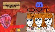 4soyjaks angry arm biting_lip clenched_teeth closed_mouth discord glasses hand heart hell i_love i_would_never lgbt map_(pedophile) merge meta:tagme pedophile pointing rage soyjak stubble subvariant:hornyson subvariant:science_lover text tranny variant:cobson variant:feraljak variant:markiplier_soyjak yellow_teeth // 1300x768 // 1.0MB