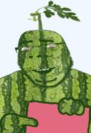 fact food foodjak fruit glasses green_skin happy holding_object melson open_mouth pink_eyes pointing smile soyjak stubble template transparent_background variant:cobson watermelon // 775x1124 // 319.5KB