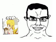 anime ear glasses hair hand holding_object loli nisemonogatari oshino_shinobu smile soyjak subvariant:chudjak_front variant:chudjak // 1200x900 // 124.2KB