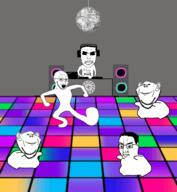 5soyjaks amplifier animated arm clean_dance closed_mouth dance dancing_swede disco disco_ball dj drawn_background ear full_body glasses hair headphones leg millions_must_die nazism open_mouth pun series:dancejaks smile sonnenrad soyjak stubble subvariant:chudjak_front sunglasses swastika variant:chudjak variant:impish_soyak_ears variant:soyak // 531x575 // 192.1KB