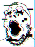 black_eyes chromatic_aberration corrupted glasses glitch open_mouth pibby stubble variant:gapejak // 600x800 // 251.5KB