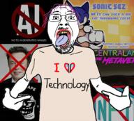 ai_generated anti_ai anti_nft arm bored_ape_yacht_club clothes cryptocurrency elon_musk glasses hair hand i_hate i_heart_nigger metaverse mustache nft open_mouth pointing purple_hair sonic_the_hedgehog soyjak stubble technology text tongue tranny trollface trollge tshirt variant:bernd variant:shirtjak yellow_teeth // 1000x905 // 720.8KB