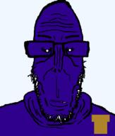 badge beard black_eyes creepy distorted evil five_nights_at_freddy's glasses ominous purple_guy purple_skin smile soyjak stubble subvariant:euromutt transparent transparent_background variant:markiplier_soyjak white_pupils william_afton // 533x627 // 27.1KB