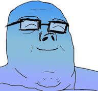 blue_skin calm closed_eyes closed_mouth glasses smile soyjak variant:tony_soprano_soyjak // 500x466 // 128.5KB