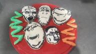 5soyjaks arrow beard closed_mouth cookie ear glasses hair irl open_mouth smile stubble subvariant:neutralplier subvariant:wholesome_soyjak variant:chudjak variant:gapejak variant:impish_soyak_ears variant:markiplier_soyjak variant:soyak // 4032x2268 // 1015.1KB