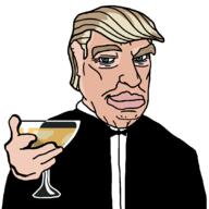 blue_eyes donald_trump president smile smirk tuxedo united_states variant:chudjak wine_glass yellow_hair // 1080x1080 // 33.0KB