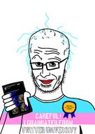 award big_brain big_forehead blue_hair clothes dinosaur glasses hand holding_object lip lips nails phone smug stubble text tranny twitter university variant:unijak vein // 1000x1414 // 283.3KB
