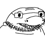 animal glasses open_mouth shark sharp_teeth soyjak stubble variant:unknown // 349x312 // 2.6KB