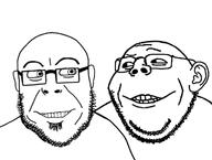 alien bald ear glasses goatee impish looking_at_each_other looking_to_the_left looking_to_the_right meta:ai_generated meta:embedded_ant_dni smile stubble subvariant:gapealien subvariant:orthodoxson template variant:cobson variant:gapejak // 1024x774 // 188.6KB