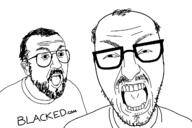 balding blacked clothes ear glasses hair mustache open_mouth soyjak stubble variant:unknown // 1280x856 // 89.4KB