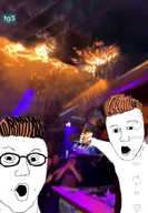 2soyjaks brown_hair fire glasses holding_object holding_phone instagram irl_background open_mouth variant:two_pointing_soyjaks zoomer zoomer_hair // 624x903 // 380.4KB