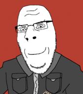 closed_mouth clothes glasses jacket smile smug soyjak stubble subvariant:nucob variant:cobson // 627x713 // 100.6KB