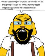 angry arm balding beard dog ear glasses hair imgflip.com janny meta:tagme open_mouth poorly_tagged psa rules soybooru soyjak soyjak_wiki speech_bubble subvariant:science_lover variant:markiplier_soyjak // 500x623 // 65.4KB