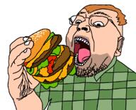 arm ear glasses grand_theft_auto grand_theft_auto_v hair hamburger hand holding_object lester_crest open_mouth orange_hair soyjak stubble variant:bernd video_game white_skin // 1094x884 // 50.7KB