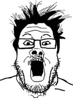 glasses hair merge mustache open_mouth soyjak stubble variant:a24_slowburn_soyjak variant:markiplier_soyjak // 600x800 // 112.5KB