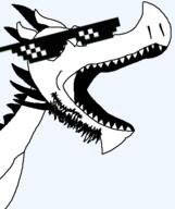 artist:crimsonvoidhydra1488 glasses horn open_mouth sharp_teeth spike spikes sunglasses teeth variant:dragonjak // 380x453 // 23.7KB
