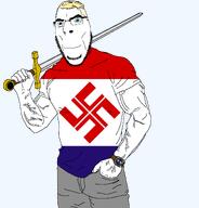 arm blond blue_eyes buff clothes flag:mordovia full_body hand holding_object leg looking_to_the_left mordovia mouth_closed muscles swastika sword transparent_background trend:aryan variant:cobson vein watch white_skin wrinkles // 1834x1910 // 246.5KB
