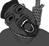 ack black_and_white black_skin cap clothes glasses hanging hat nigger noose open_mouth soyjak stubble tyler_the_creator variant:bernd yonkers_(tyler_the_creator) // 1200x1125 // 136.2KB