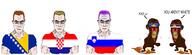 aryan blond bosnia brown_hair brown_skin buff flag:bosnia_and_herzegovina flag:croatia flag:kosovo flag:serbia flag:slovenia flag:transgender_pride_flag glasses islam multiple_soyjaks pink_hair poop subvariant:muscular_chud variant:chudjak variant:feraljak // 4516x1303 // 1.8MB