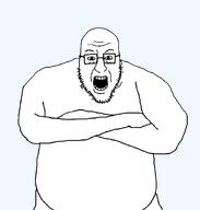 crossed_arms glasses open_mouth soyjak stubble template variant:blartjak white_skin // 876x921 // 14.0KB