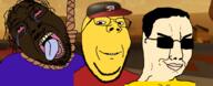 3soyjaks bloodshot_eyes clothes eyebrows eyelashes glasses hair hanging hat lips negro neighborhood_war_(roblox) nose roblox smile subvariant:wholesome_soyjak suicide sunglasses teeth tongue variant:bernd variant:chudjak variant:gapejak video_game yellow_skin yellow_teeth // 1945x788 // 601.0KB