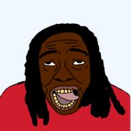 alternate black_skin clothes hair open_mouth soyjak tongue variant:rizzjak yellow_teeth // 3464x3464 // 1.2MB