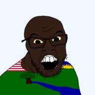 black_skin clothes county flag flag:liberia flag:river_gee_county glasses hair liberia liberian mustache open_mouth river river_gee_county small_eyes soyjak stubble transparent transparent_background variant:feraljak yellow_sclera // 1500x1500 // 62.8KB