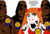 4soyjaks award black_skin crying evangelion gangrape neon_genesis_evangelion queen_of_spades rape red_eyes soryu_asuka_langhley spade subvariant:hornyson subvariant:spadeson text variant:cobson white_skin yellow_teeth // 1938x1328 // 307.6KB