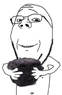 arm closed_mouth coal glasses hand holding_coal holding_object nipple smile soyjak stubble subvariant:wholesome_soyjak variant:gapejak // 669x1022 // 192.7KB