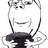 arm closed_mouth coal glasses hand holding_coal holding_object nipple smile soyjak stubble subvariant:wholesome_soyjak variant:gapejak // 669x1022 // 192.7KB