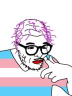 glasses hair hand mustache purple_hair soyjak stubble tranny variant:togglebott // 574x768 // 20.4KB