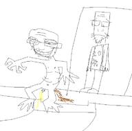 artist:marioman7890 belly_button clothes crouching drawfag full_body glasses happy heart i_love monster neutral open_mouth penis piss porch ribs sad scat smilling stubble subvariant:neutralplier twp variant:markiplier_soyjak variant:poopy // 773x768 // 17.5KB