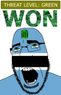 ahegao botswana country emerald flag flag:botswana gem glasses green green_eyes hair looking_up open_mouth schlog_color_event soyjak soyjak_blog stubble teeth text threat_level_green variant:cobson won // 721x1115 // 136.9KB