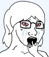 bloodshot_eyes crying eyelashes female glasses hair hand open_mouth series:foidjaks shocked subvariant:crying_soyak2 subvariant:female_soyak template variant:soyak // 697x800 // 19.1KB